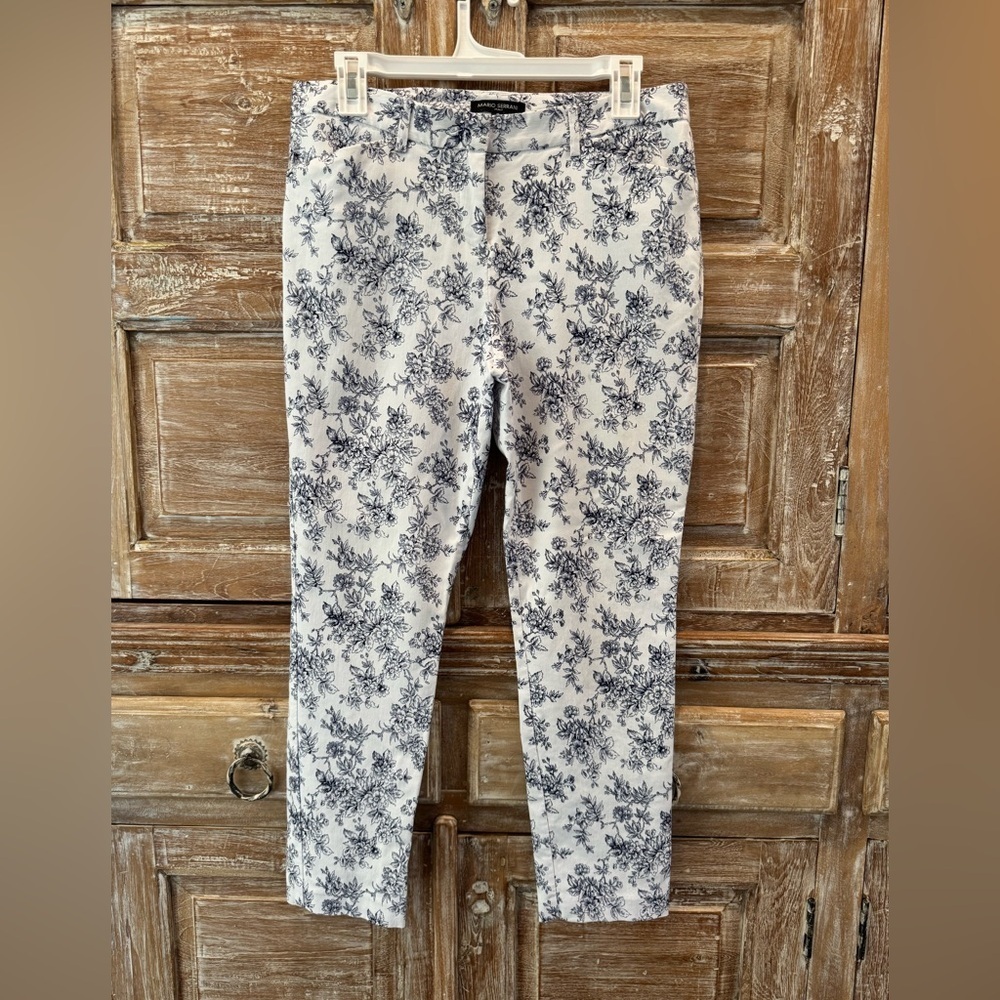 Mario Serrani Navy White Floral Skinny Pant Spring Summer Classic 4th of July